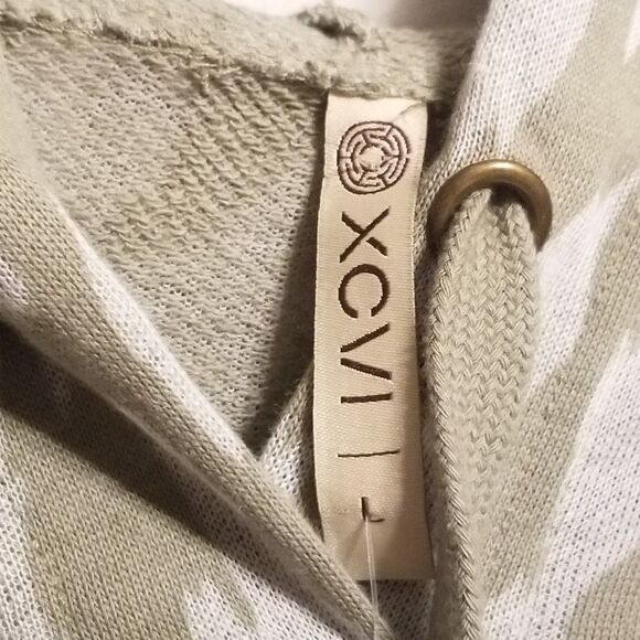 XCVI Large Hoodie Arlington Animal Print Olive Green Lightweight Grunge NEW - Picture 6 of 10